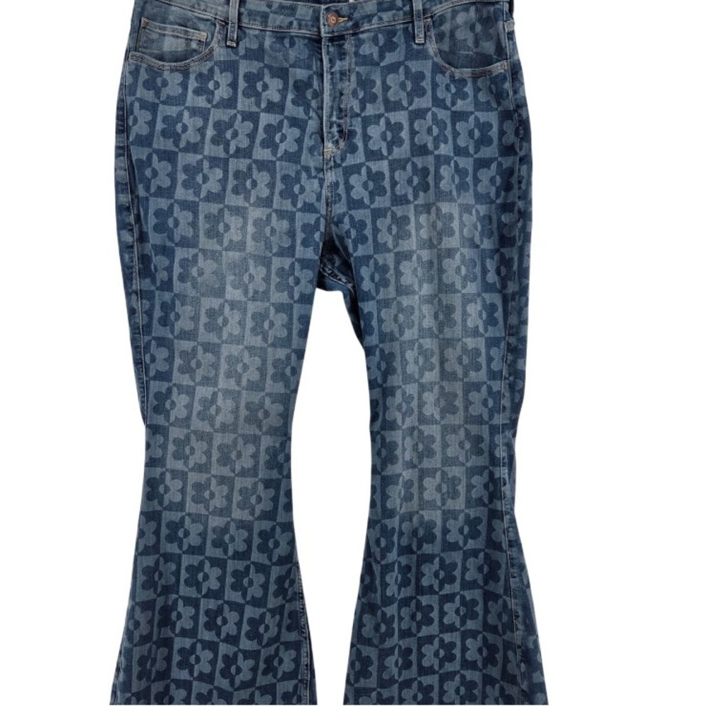 Hollister Dark Blue Floral Wide Leg Jeans